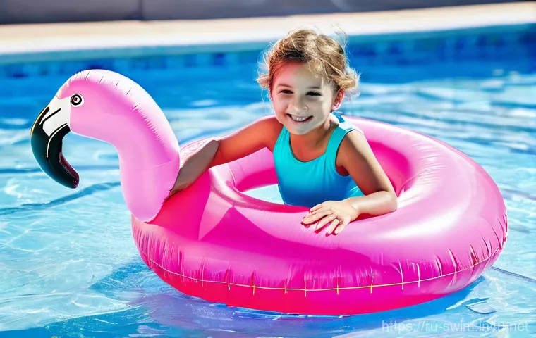 어린이를 위한 수영 필수 안전 장비 - **Prompt 1: Playful Fun with Inflatable Ring (Supervised)**
    A cheerful Russian child, approximat...
