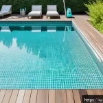 Home 15 여름철 수영장의 위생 관리 방법 - A modern outdoor swimming pool scene during a sunny summer day in Russia, featuring a high-performan...