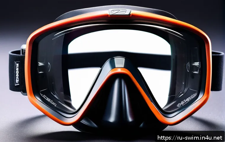 수영용 방수 마스크의 유용성 - A high-tech waterproof diving mask displayed on a sleek black background, featuring premium hypoalle...