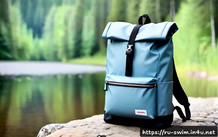 방수 백팩의 특징과 추천 모델 - Photorealistic outdoor product scene of a durable waterproof backpack standing upright on wet granit...